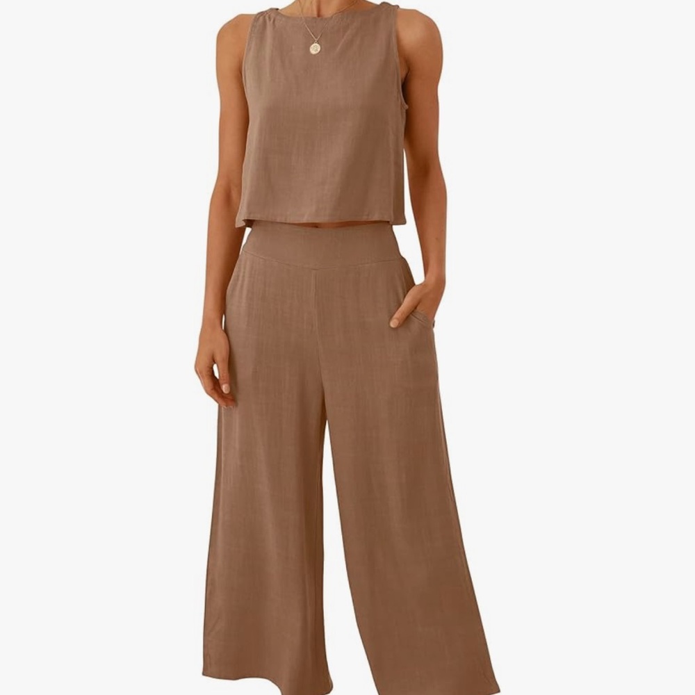 Linen Blend TOP ONLY Tan / Light Brown